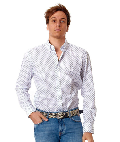 MONDRIAN VENEZIA GEOMETRIC PATTERN SHIRT 22336 WHITE BLUE