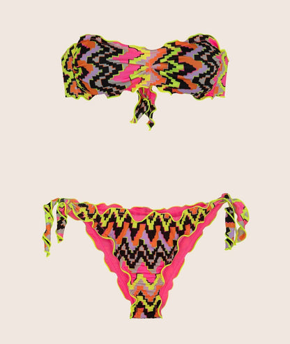 F**K BIKINI A FASCIA E SLIP ETNICO CON ARRICCIATURE FK24-1341X07 MULTICOLORE