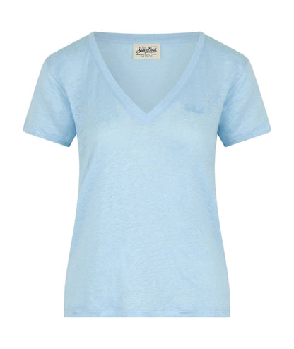 MC2 SAINT BARTH T-SHIRT IN LINO ELOISE ELOI001 AZZURRO