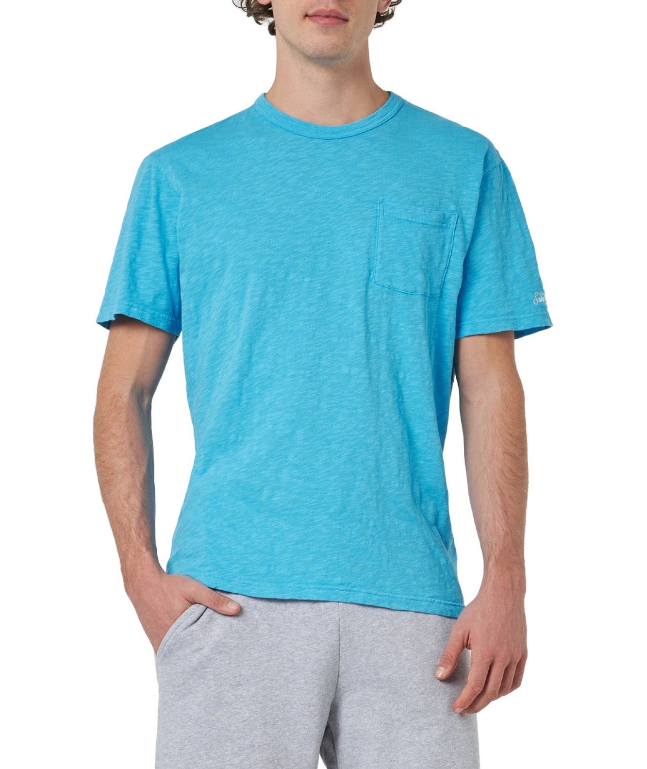 MC2 SAINT BARTH T-SHIRT IN COTONE FIAMMATO PRESIDENT PRE0001 AZZURRO