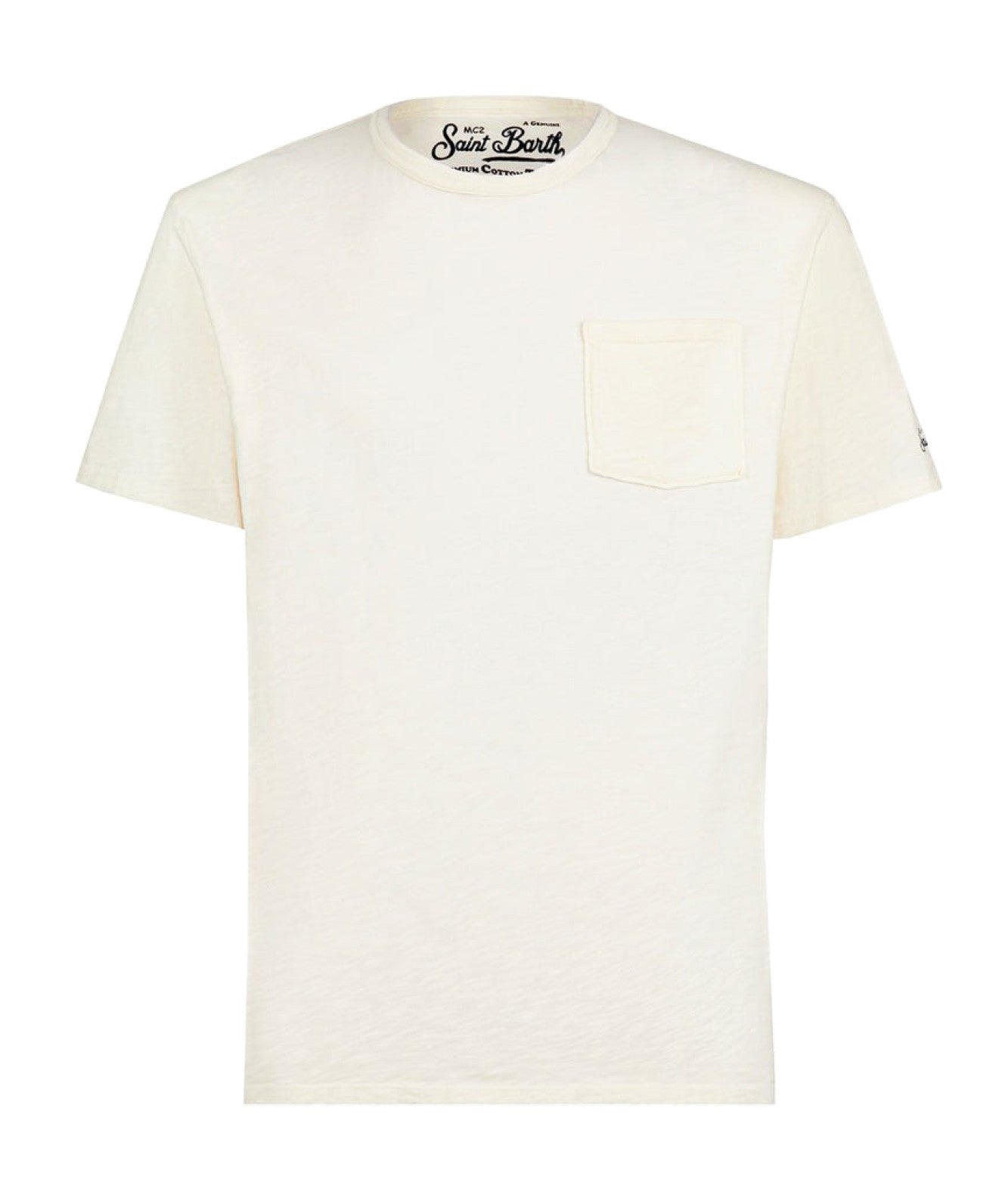 MC2 SAINT BARTH T-SHIRT IN COTONE FIAMMATO PRESIDENT PRE0001 PANNA