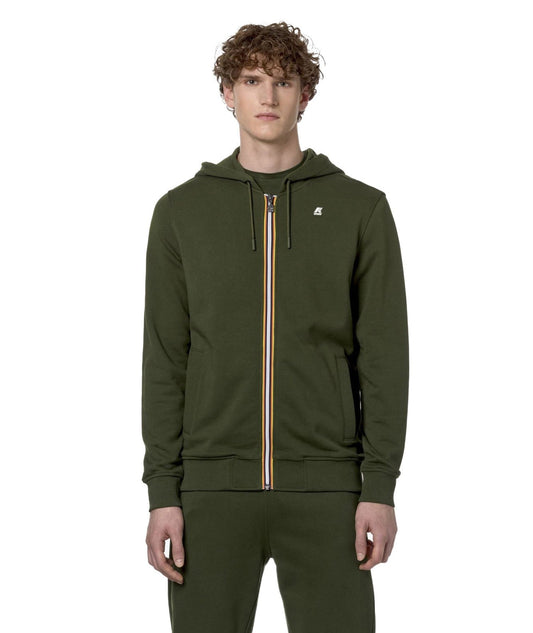 K-WAY FELPA NON GARZATA CON CAPPUCCIO ANTHONY K4123CW VERDE MILITARE