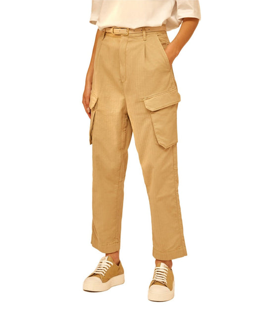 SEMICOUTURE PANTALONE IN GABARDINA CON TASCONI BIANCA Y4SO33 NOCCIOLA