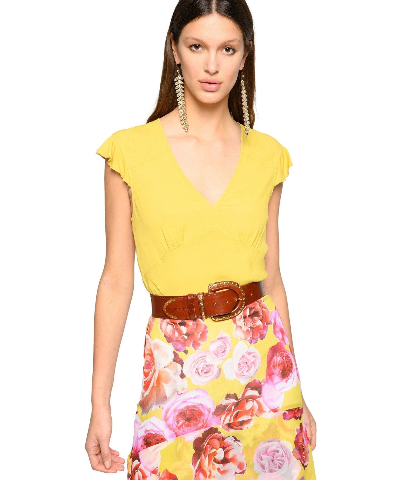 PINKO POP CORN TOP IN CREPE GIALLO