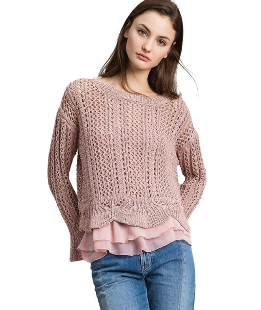 TWINSET MAGLIA IN LUREX TP3351 ROSA PERLA