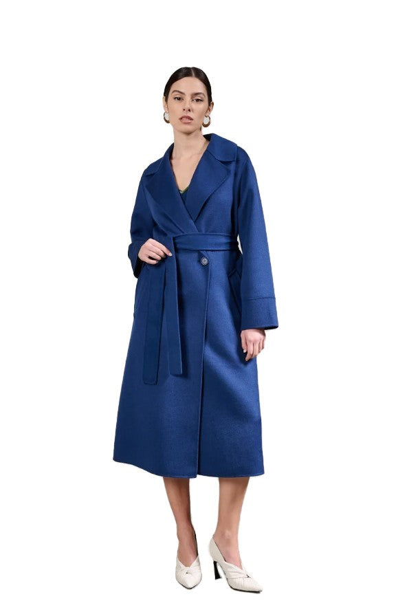 KAOS FASHION CAPPOTTO MIDI DOPPIOPETTO CON CINTURA PI1NT006 BLU