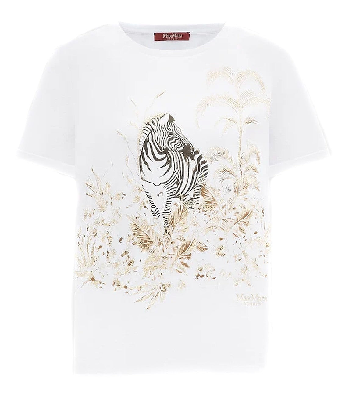 MAX MARA STUDIO T-SHIRT IN COTONE STAMPA ZEBRE RITA BIANCO