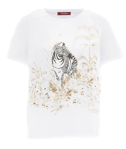 MAX MARA STUDIO T-SHIRT IN COTONE STAMPA ZEBRE RITA BIANCO