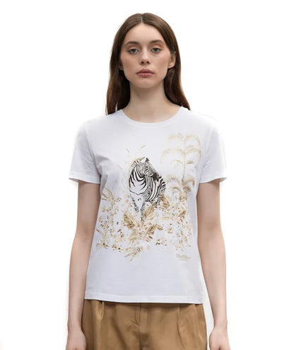 MAX MARA STUDIO T-SHIRT IN COTONE STAMPA ZEBRE RITA BIANCO