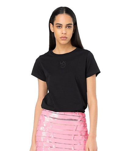 PINKO T-SHIRT JERSEY CON RICAMO MINI LOGO BUSSOLOTTO NERO