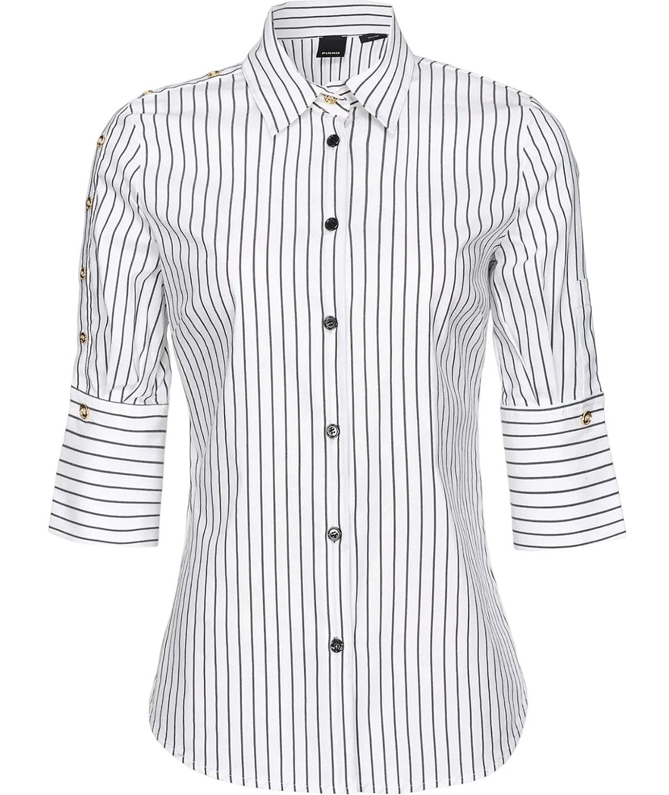 PINKO CAMICIA A RIGHE IN POPELINE CECROPE BIANCO NERO