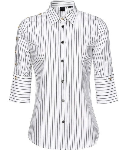 PINKO CAMICIA A RIGHE IN POPELINE CECROPE BIANCO NERO