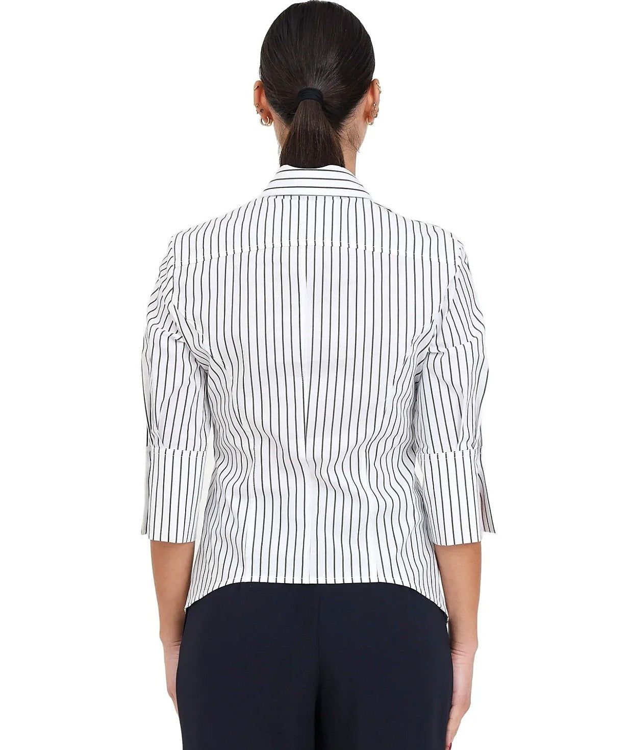 PINKO CAMICIA A RIGHE IN POPELINE CECROPE BIANCO NERO