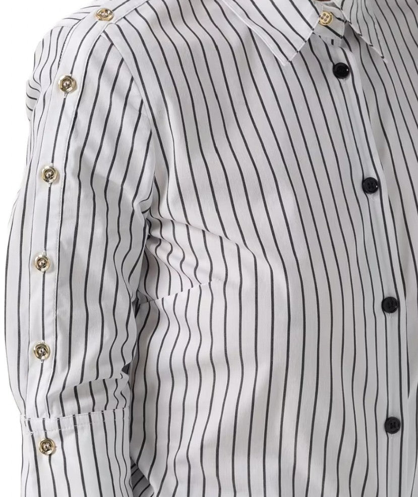 PINKO CAMICIA A RIGHE IN POPELINE CECROPE BIANCO NERO