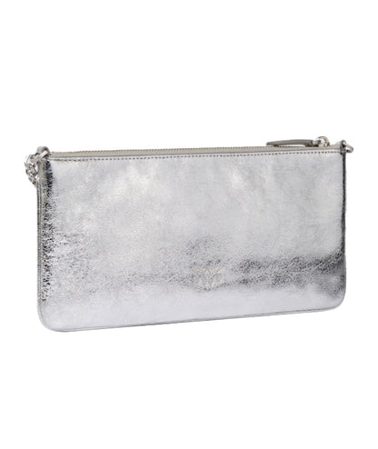 PINKO BORSA HORIZONTAL FLAT IN PELLE LAMINATA 102747-A1VB ARGENTO