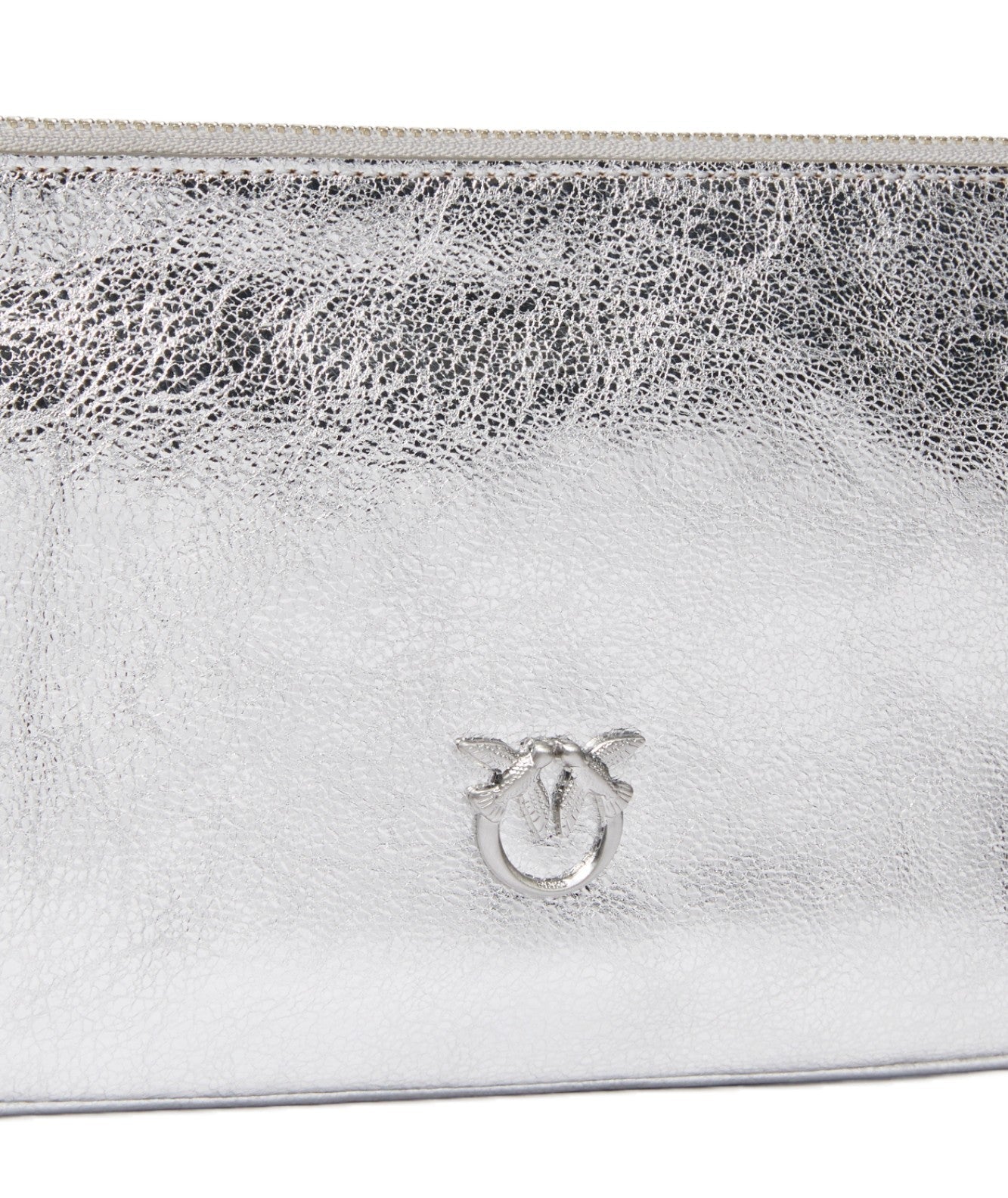 PINKO BORSA HORIZONTAL FLAT IN PELLE LAMINATA 102747-A1VB ARGENTO