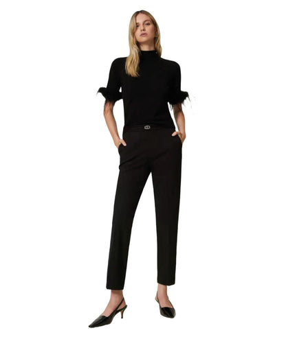 TWINSET PANTALONI IN PUNTO MILANO CON CINTURINO 242TP224A NERO