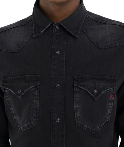 REPLAY CAMICIA STILE WESTERN IN DENIM M4023.000.154.70B NERO