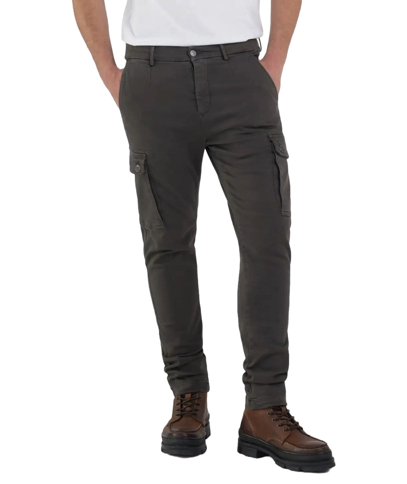 REPLAY PANTALONE CARGO IN COTONE STRETCH M9649E.000.8366197 VERDE SCURO