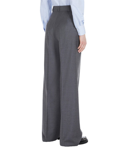 MAX MARA STUDIO PANTALONE GESSATO IN FLANELLA GONG GRIGIO