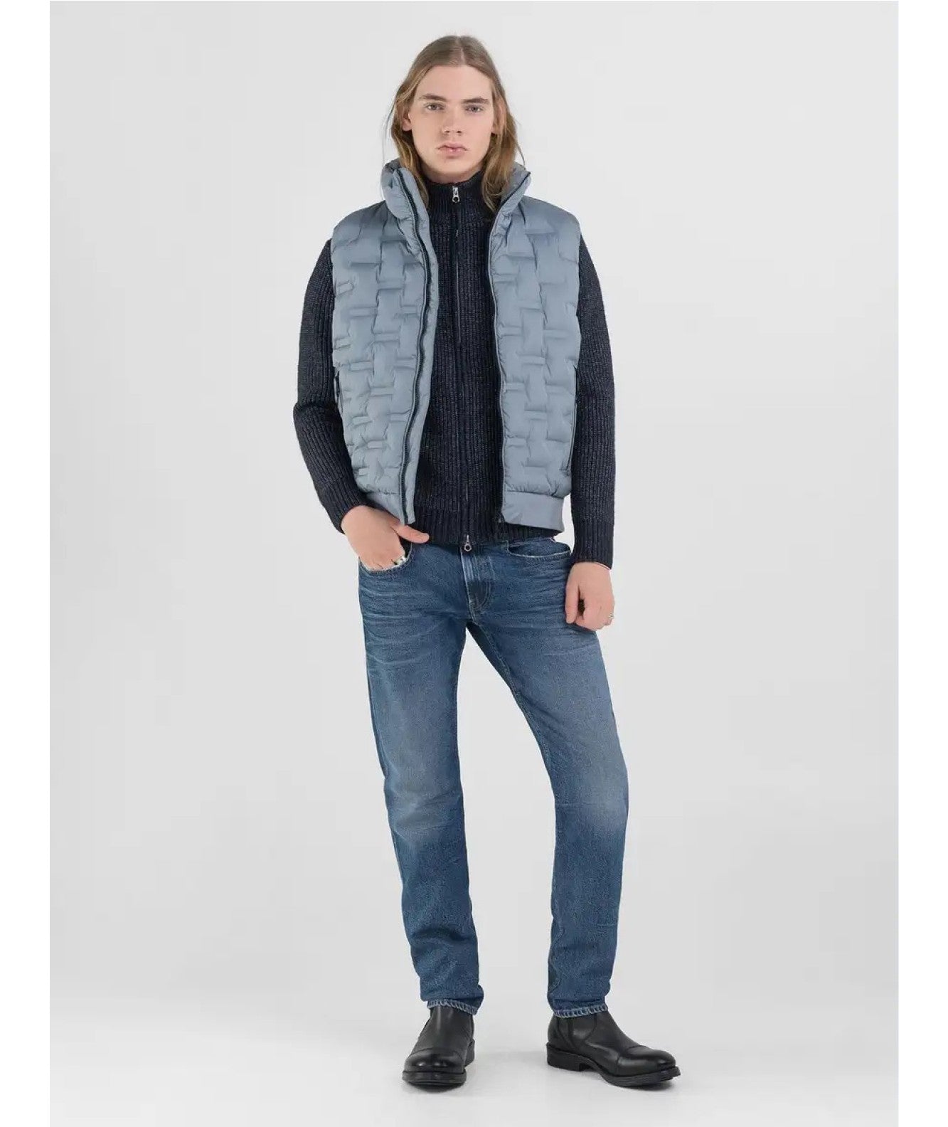 REPLAY GILET FULL ZIP TRAPUNTATO M8402.000.84168 AVIO