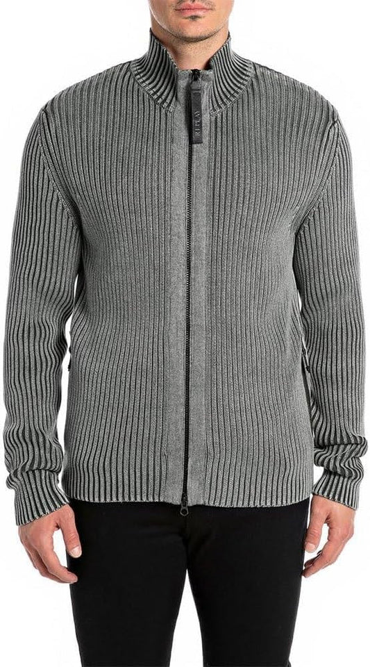 REPLAY MAGLIONE A COLLO ALTO CON ZIP UK4473.000.G21280Q GRIGIO CHIARO