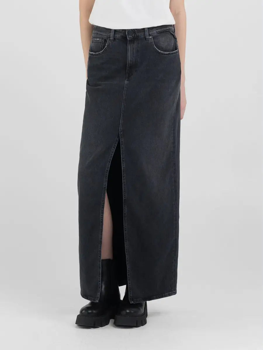 REPLAY GONNA LUNGA IN DENIM CON SPACCO W9922.000.739783 NERO