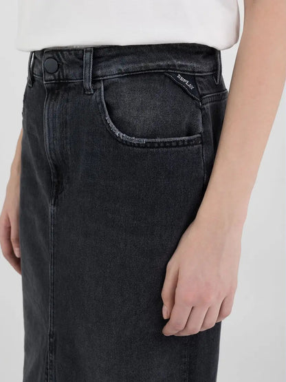 REPLAY GONNA LUNGA IN DENIM CON SPACCO W9922.000.739783 NERO