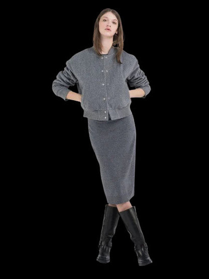 REPLAY GIUBBOTTO CORTO BOMBER IN MISTO LANA W7860.000.85010 GRIGIO CHIARO