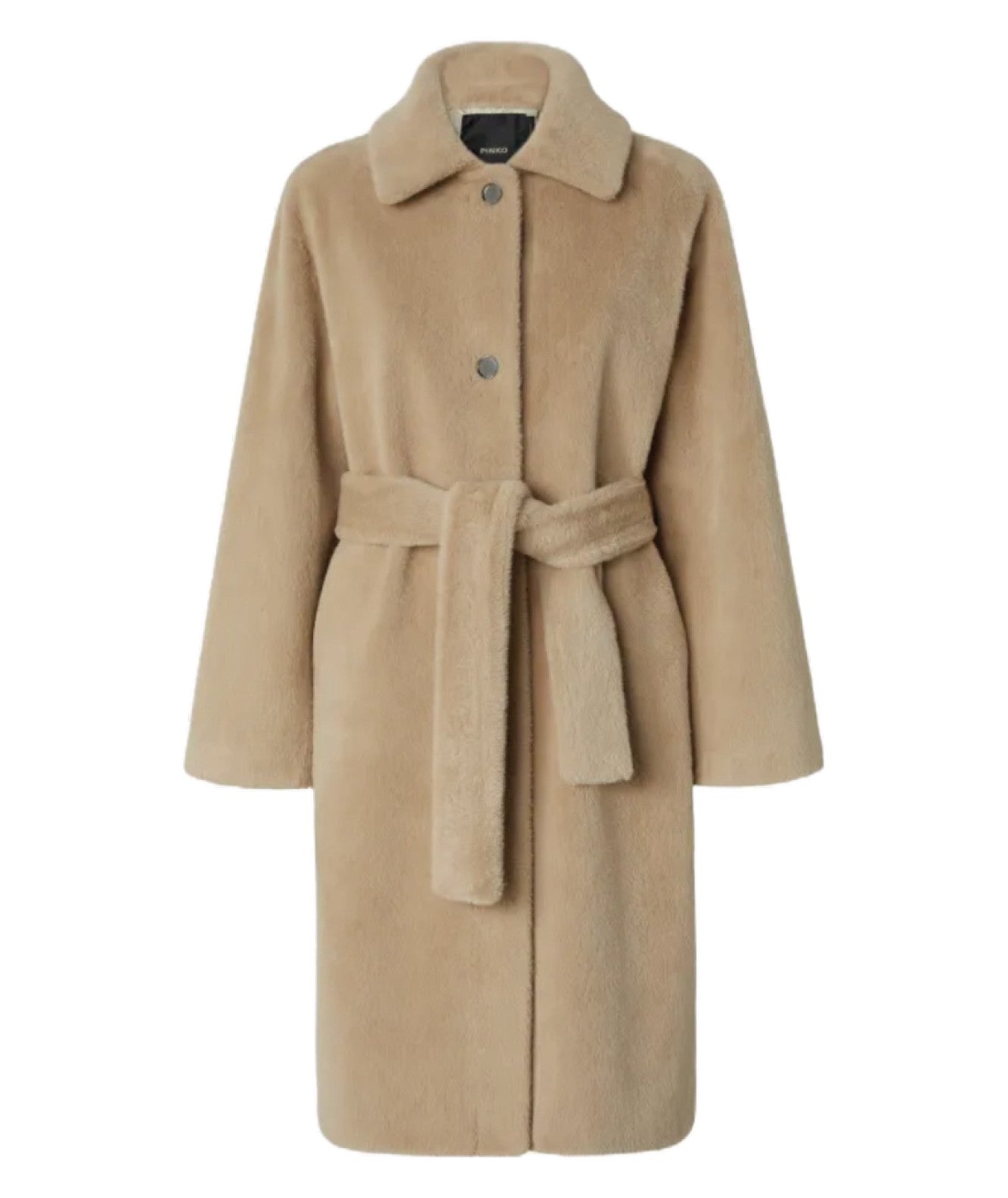 PINKO CAPPOTTO LUNGO EFFETTO PELLICCIA COLTELLO BEIGE