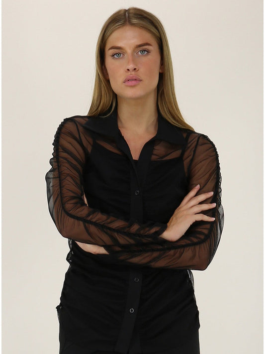 KAOS JEANS CAMICIA IN TULLE CON EFFETTO TRASPARENTE QIJMA003 NERO