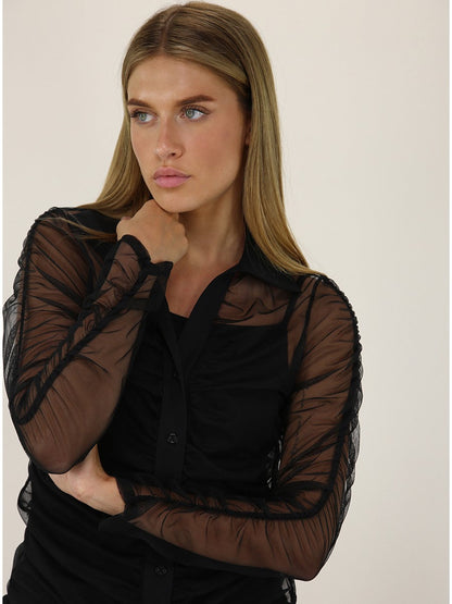 KAOS JEANS CAMICIA IN TULLE CON EFFETTO TRASPARENTE QIJMA003 NERO