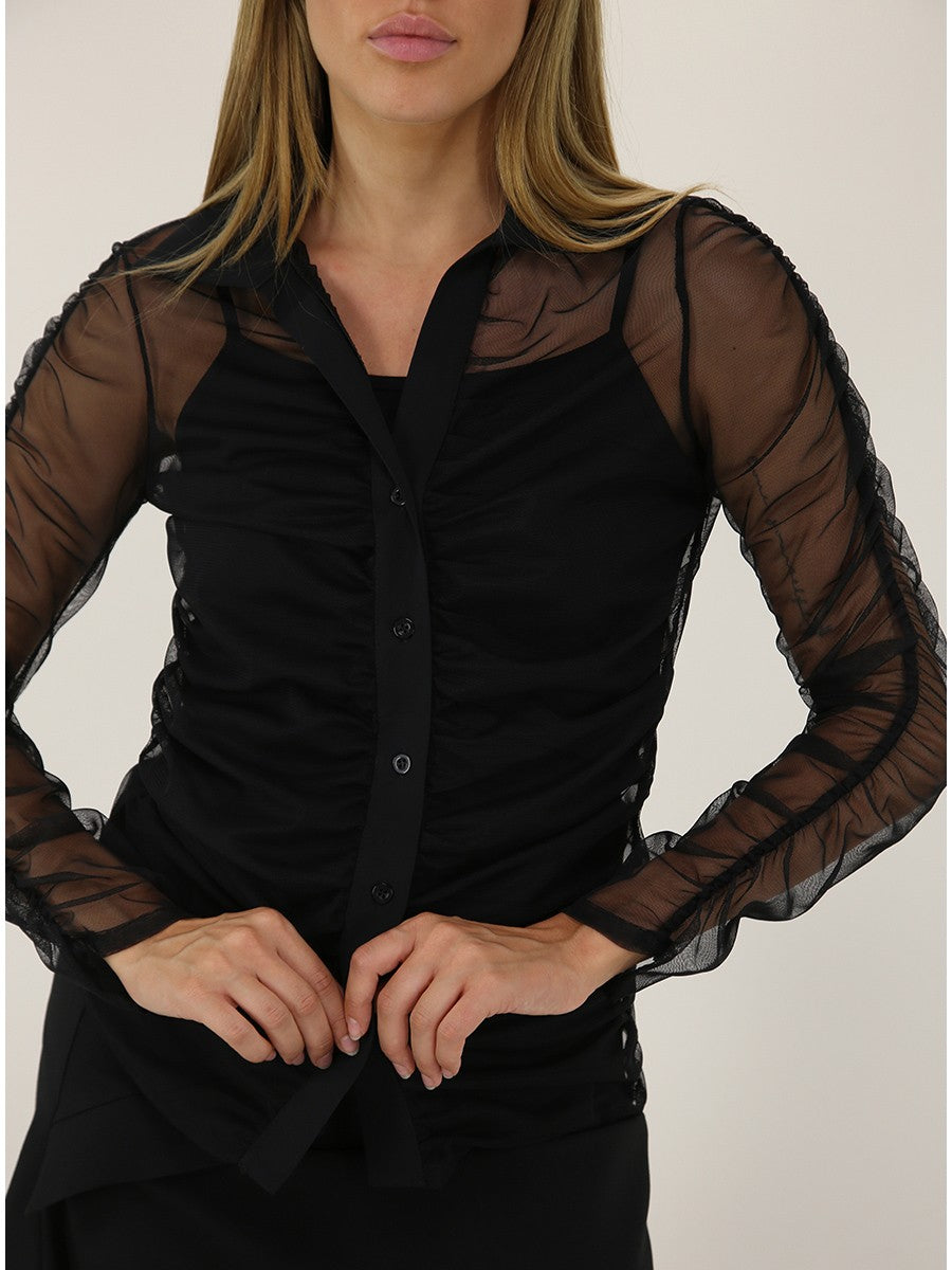 KAOS JEANS CAMICIA IN TULLE CON EFFETTO TRASPARENTE QIJMA003 NERO