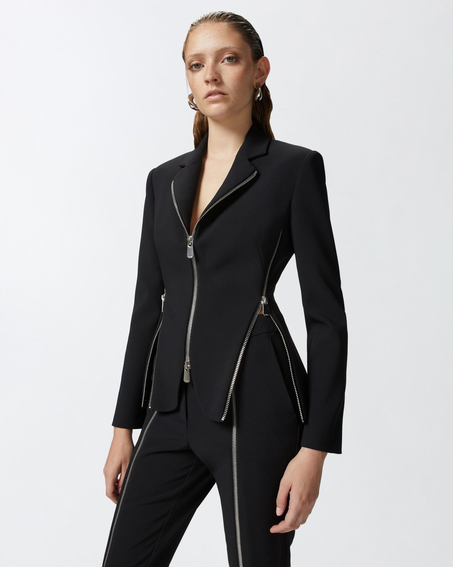 PINKO GIACCA IN TESSUTO CREPE CON ZIP LATESTE NERO