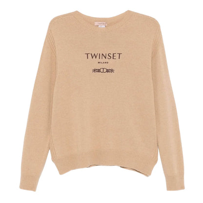 TWINSET MAGLIA MISTO LANA CON LOGO A RICAMO 242TP3800 COLOR CAMMELLO