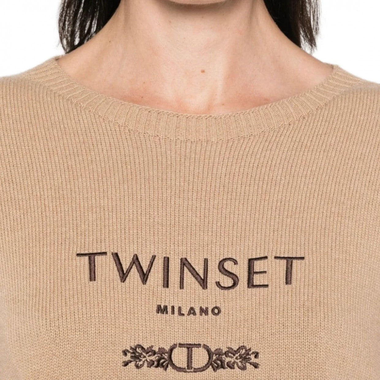 TWINSET MAGLIA MISTO LANA CON LOGO A RICAMO 242TP3800 COLOR CAMMELLO