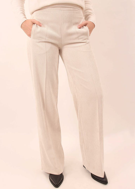 D.EXTERIOR PANTALONE A GAMBA LARGA IN VELLUTO A COSTE 59791 BIANCO LATTE