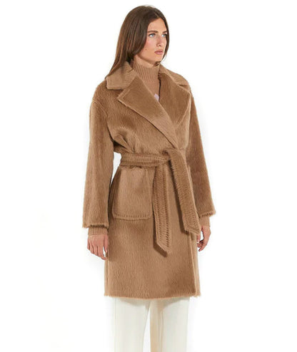 MAX MARA STUDIO CAPPOTTO EFFETTO PELLICCIA OTTANTA CAMMELLO