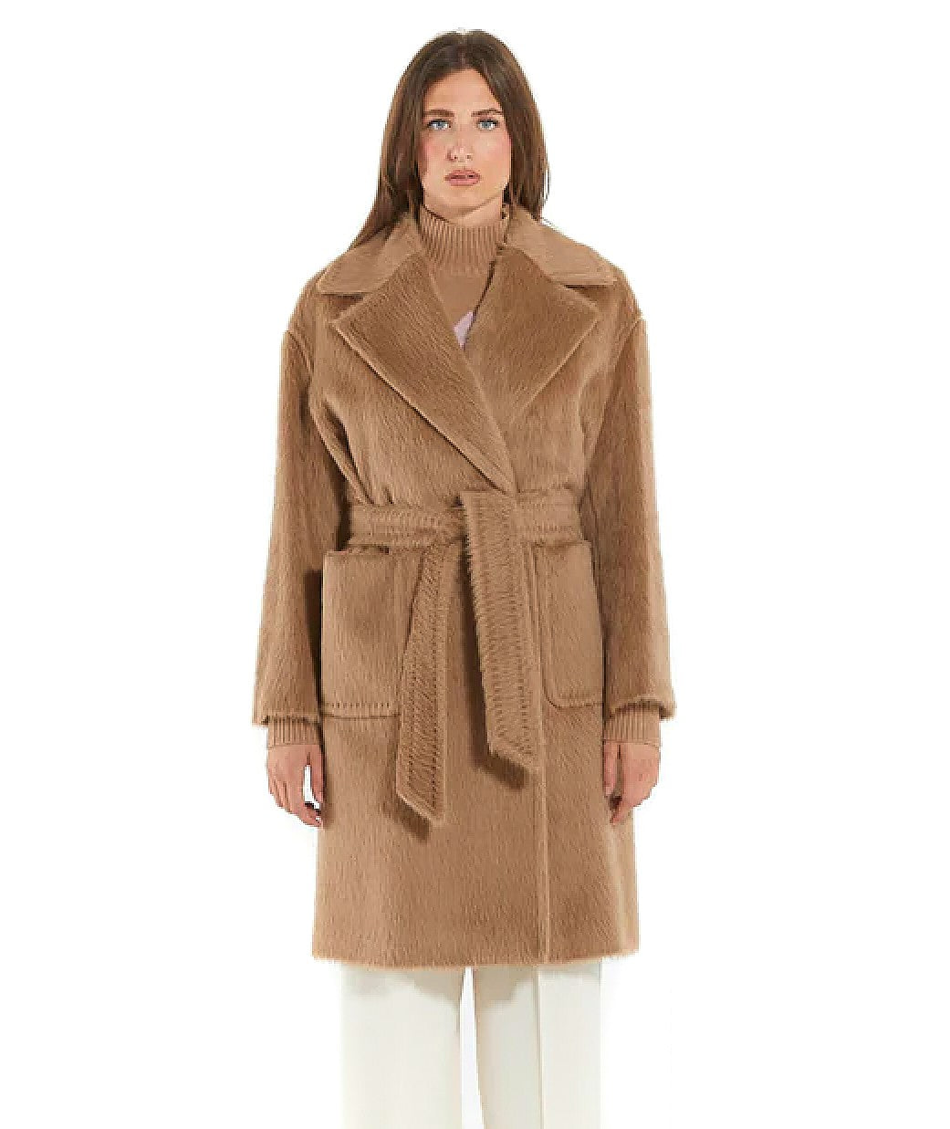 MAX MARA STUDIO CAPPOTTO EFFETTO PELLICCIA OTTANTA CAMMELLO