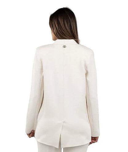 TWINSET BLAZER IN MAGLIA CON DOPPIO DETTAGLIO BIJOUX EFFETTO TASCA 242TP3180 BIANCO