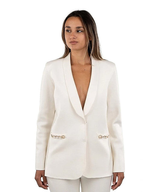 TWINSET BLAZER IN MAGLIA CON DOPPIO DETTAGLIO BIJOUX EFFETTO TASCA 242TP3180 BIANCO