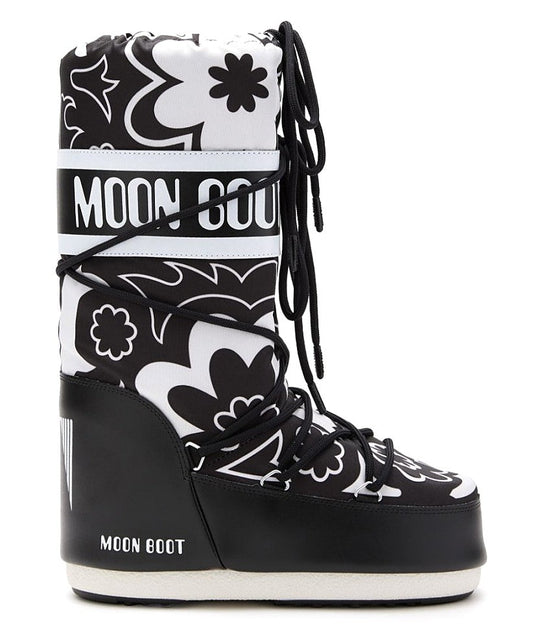 MOON BOOT STIVALE ALTO ICON CON MOTIVO FLOREALE 80D1402940 NERO BIANCO