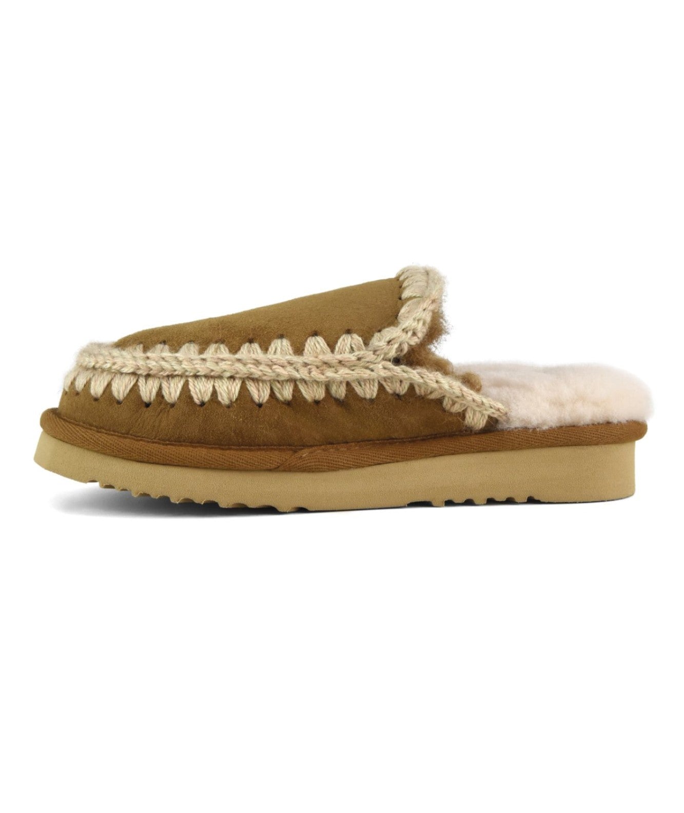 MOU PANTOFOLE IN PELLE SCAMOSCIATA ESKIMO STITCHING CLOG MU.FW101125A COGNAC