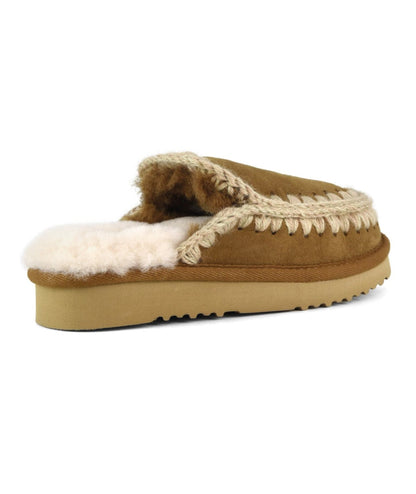 MOU PANTOFOLE IN PELLE SCAMOSCIATA ESKIMO STITCHING CLOG MU.FW101125A COGNAC