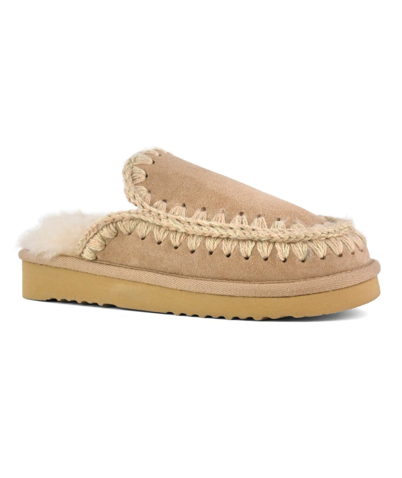 MOU PANTOFOLE IN PELLE SCAMOSCIATA ESKIMO STITCHING CLOG MU.FW101125A CAMMELLO