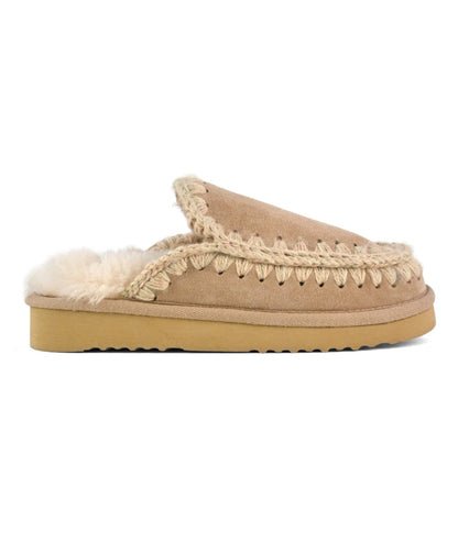 MOU PANTOFOLE IN PELLE SCAMOSCIATA ESKIMO STITCHING CLOG MU.FW101125A CAMMELLO