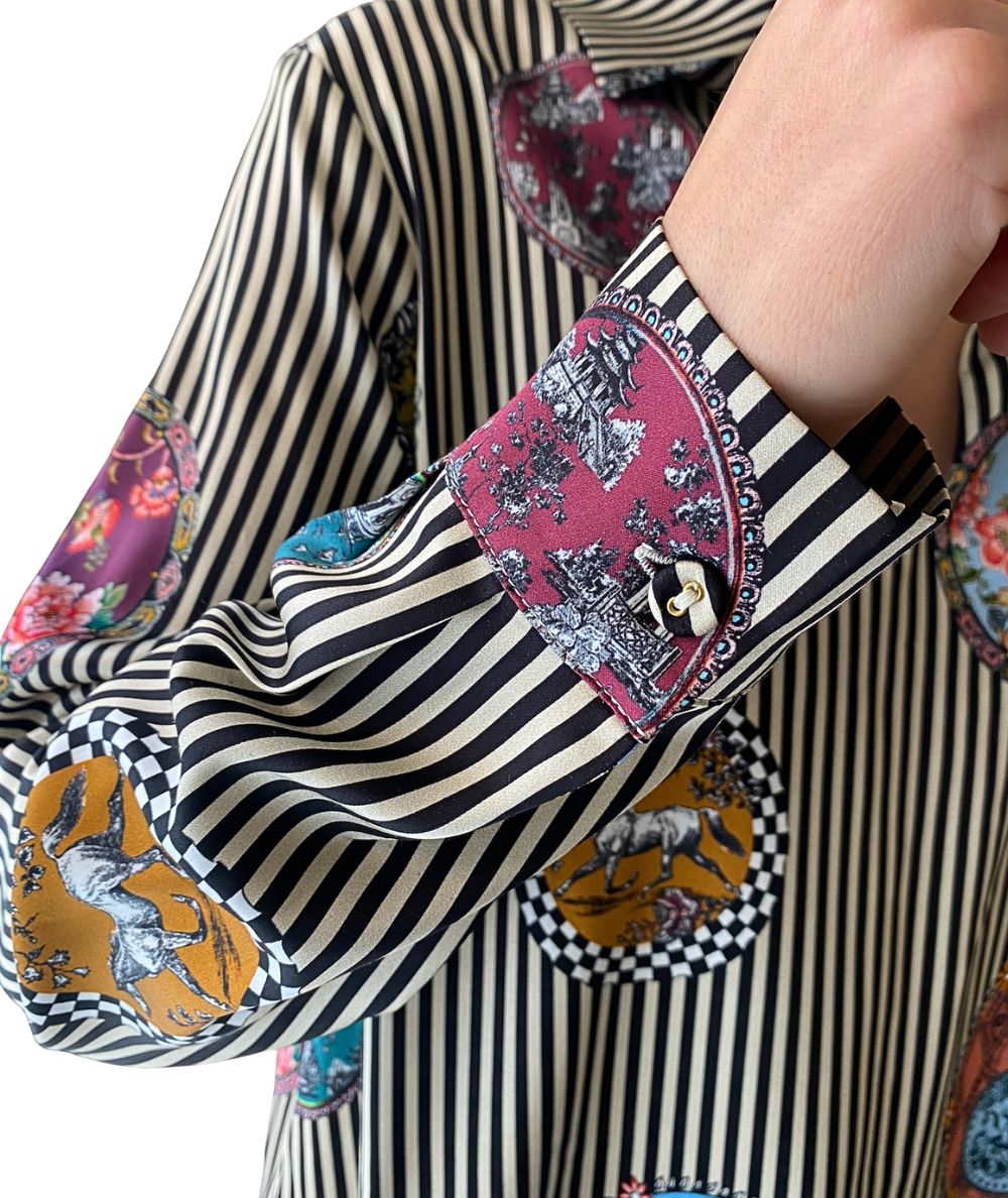 SHIRTAPORTER Blusa in Raso Fantasia Cammei SH3765