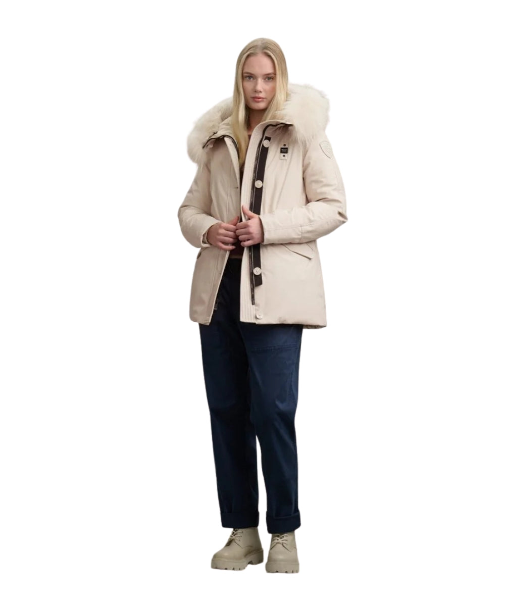 Blauer Parka con Cappuccio in Pelliccia Irma 25WBLDB03191 Grigio
