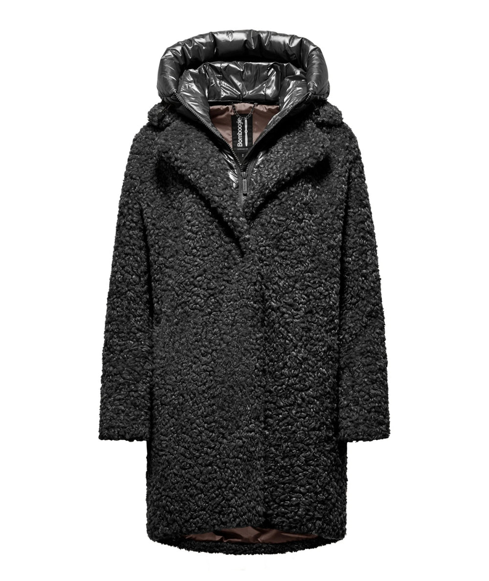 Bomboogie Cappotto Lungo Effetto Sherpa CW6570-SFC5 Nero