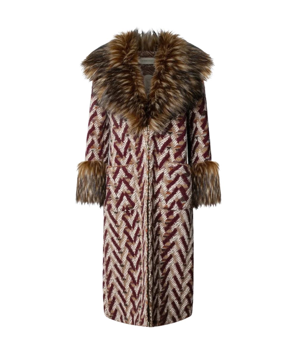 The Extreme Collection Cappotto Lungo Jacquard con Eco Pelliccia Flavia 2715 Rosso